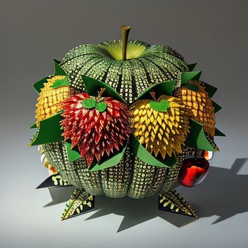 Kirigami Hedgehog and Apple, Surrealist Style