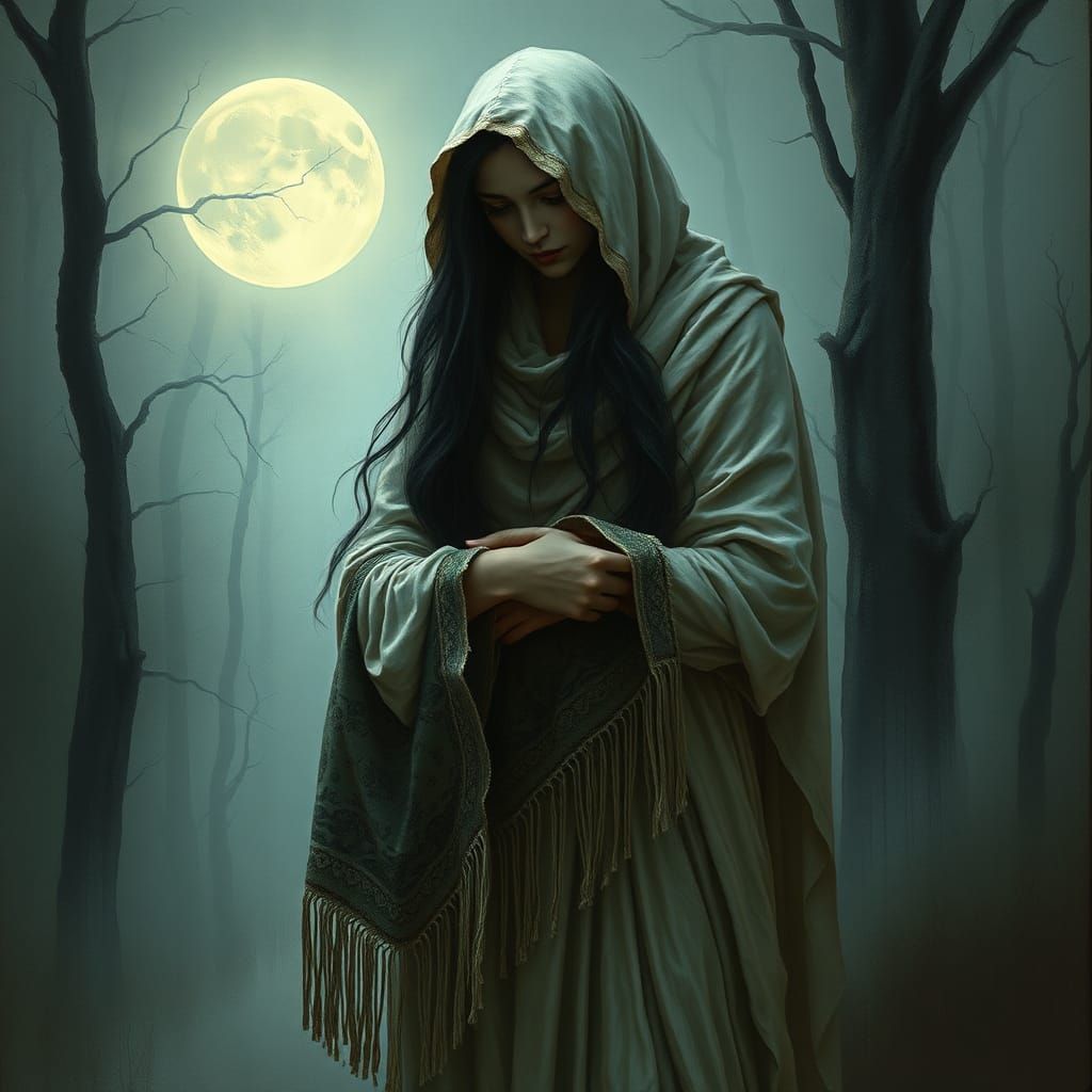 La Llorona Shawl: Mystical Forest Scene
