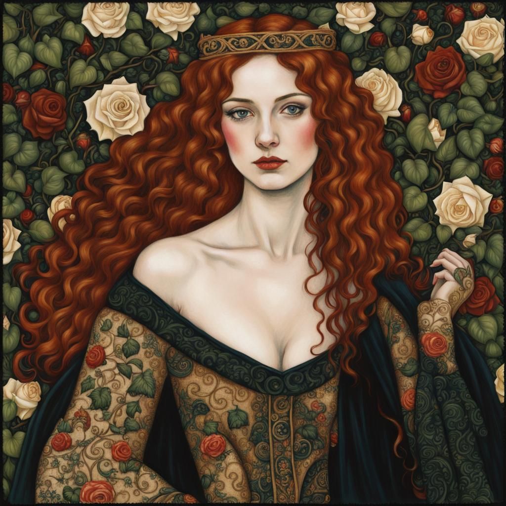 Guinevere in Klimt and Rossetti Style