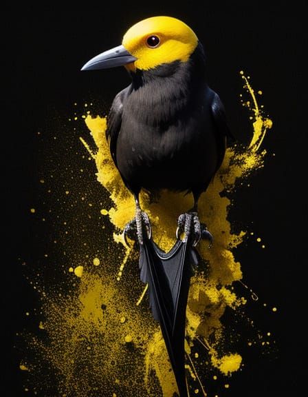 Black Bird with Yellow Head in Cinematic Style