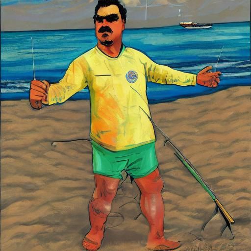 Abstract Art: Man Fishing in Soccer Jersey