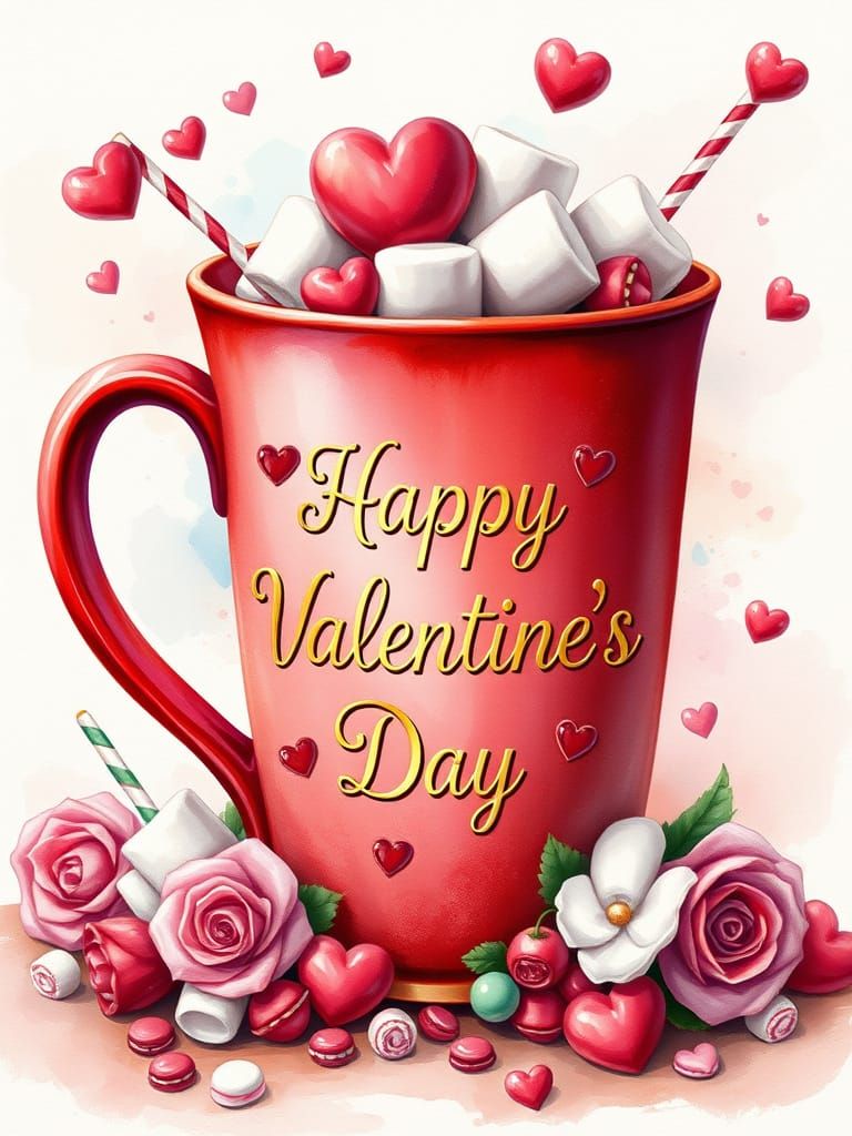Whimsical Valentine's Day Coffee Mug in Oil Painting Style
