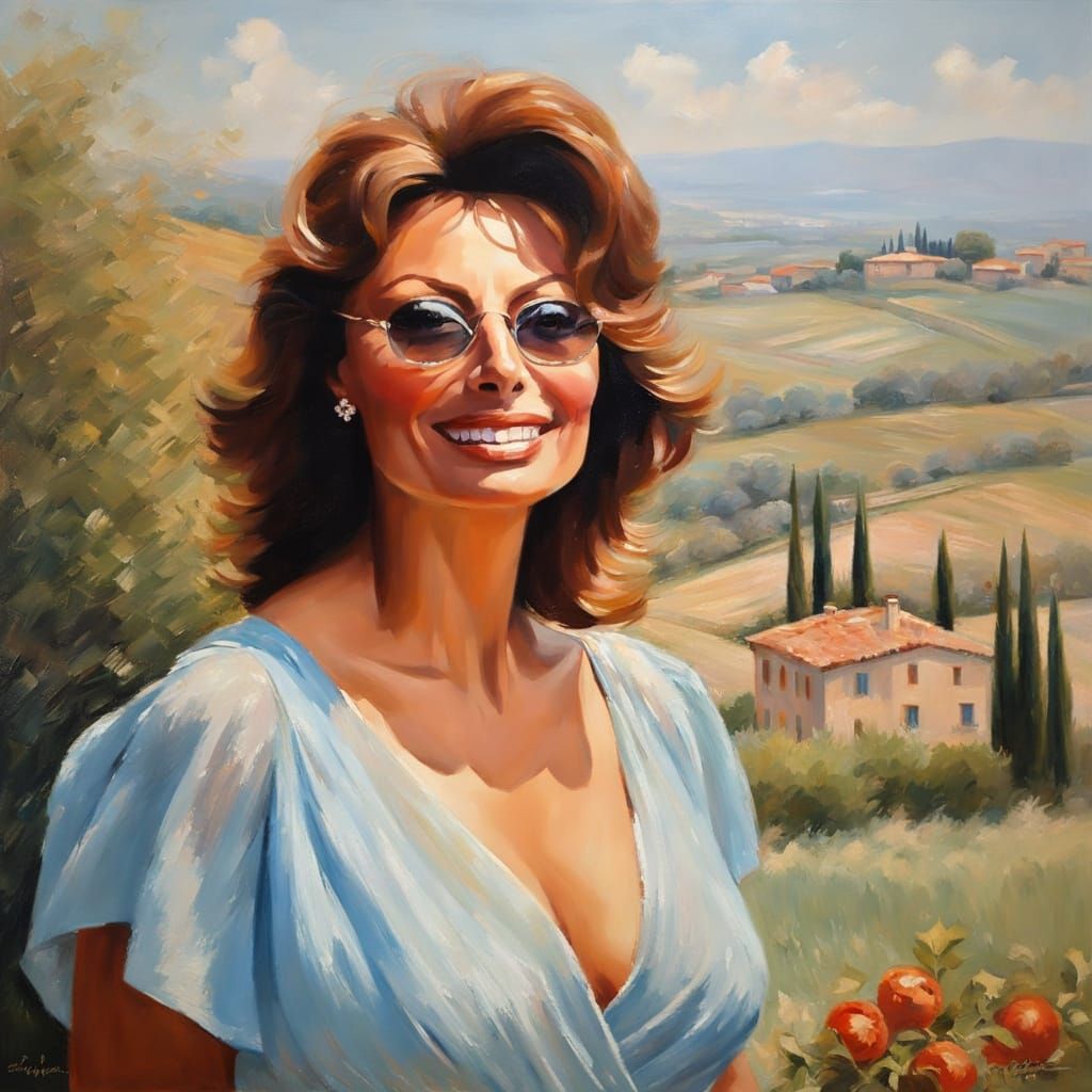 Ethereal Tuscan Beauty Captured in Impressionist Oil