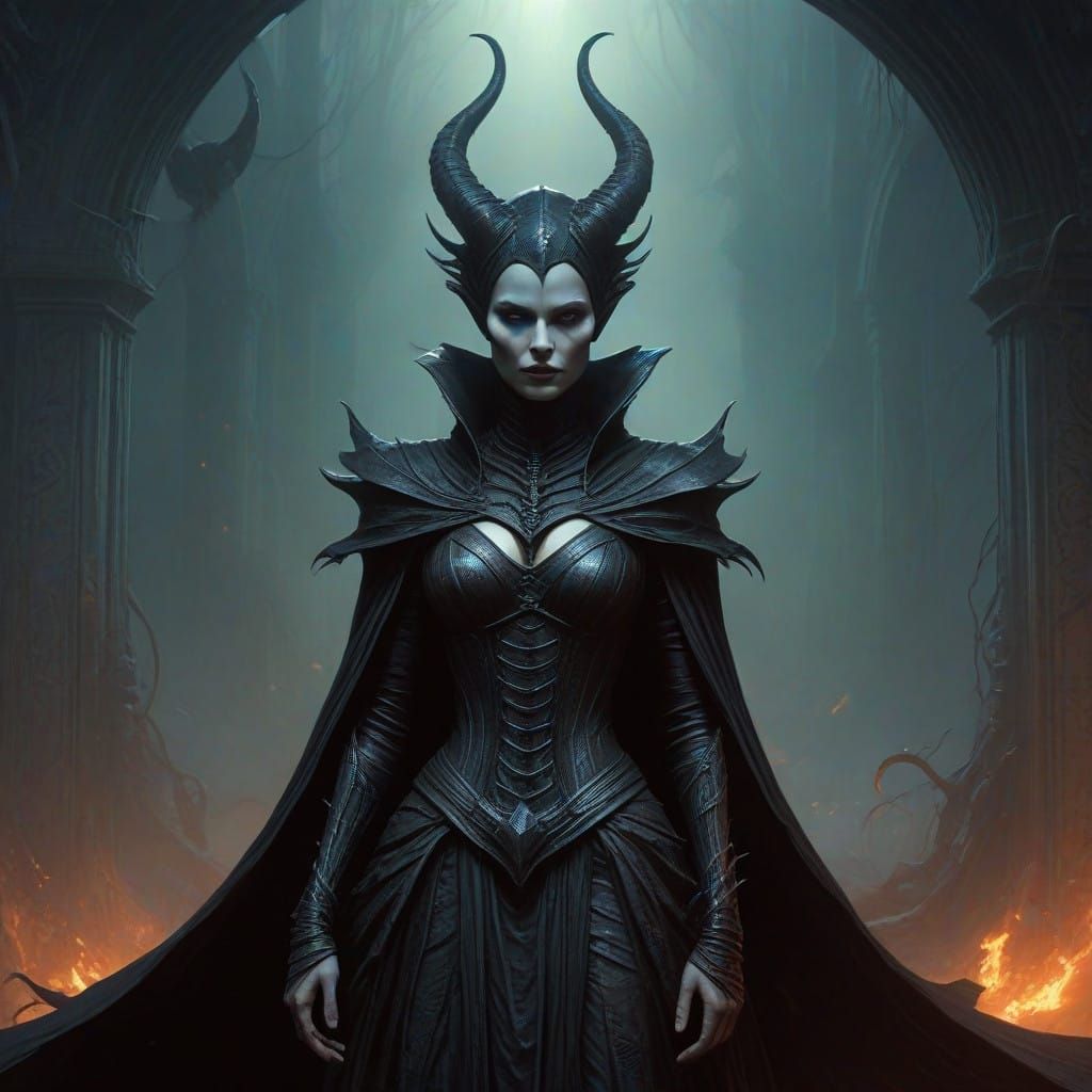 Mystical Queen Rises with Dark Dragon in Gothic Fantasy Styl...