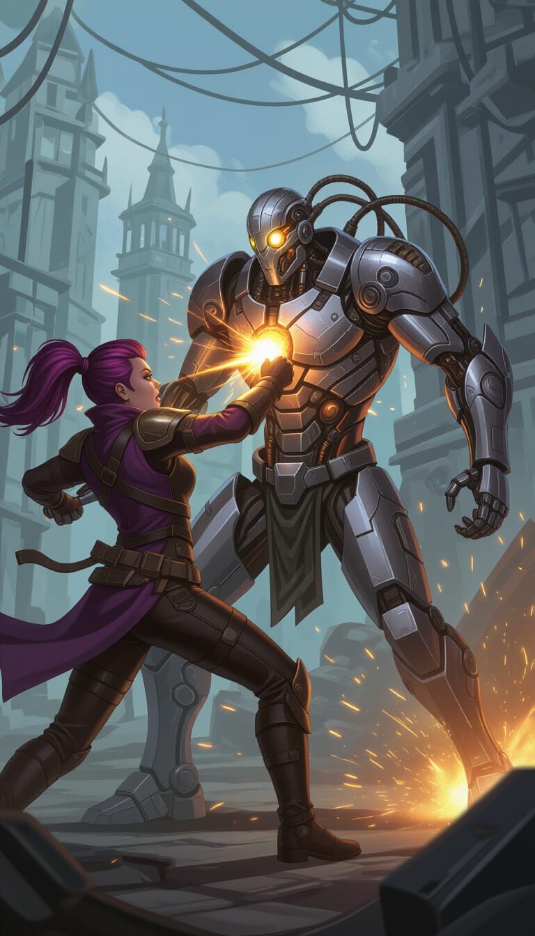 Zaunite Hero Battles Viktor's Cyborg in Arcane Style