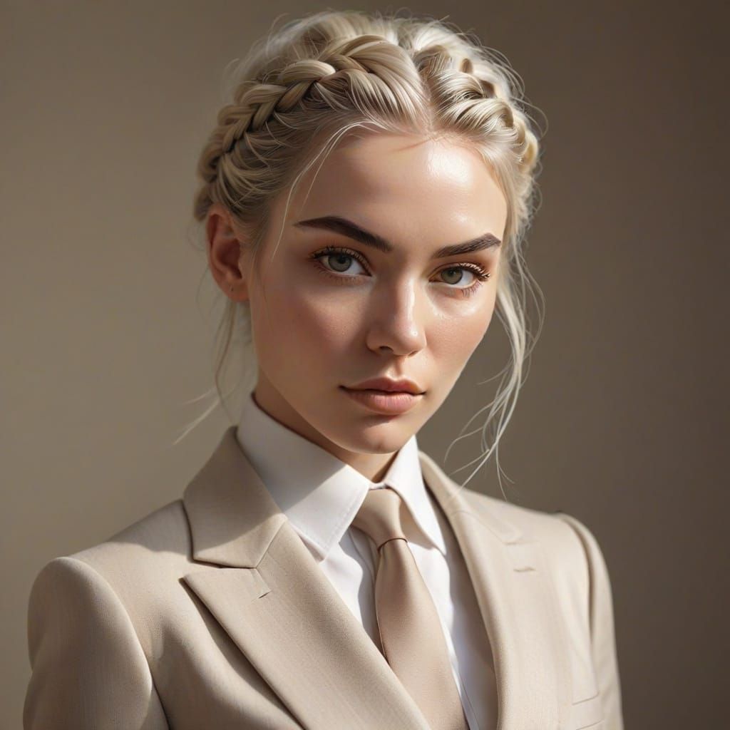 Elegant Woman in Tailored Suit: Photorealistic Digital Portr...