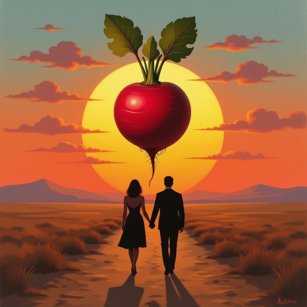 Surreal Sunset With Beetroot Sun Oil Painting