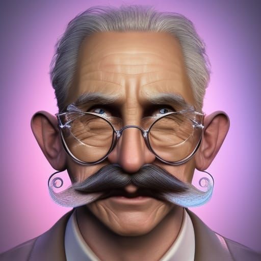 Hyperrealistic Portrait of Old Man with Long Mustache