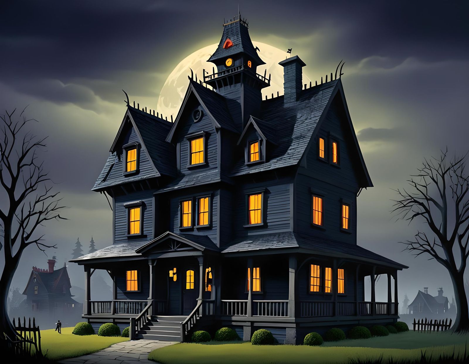 Menacing Cartoon House in the Style of Animation