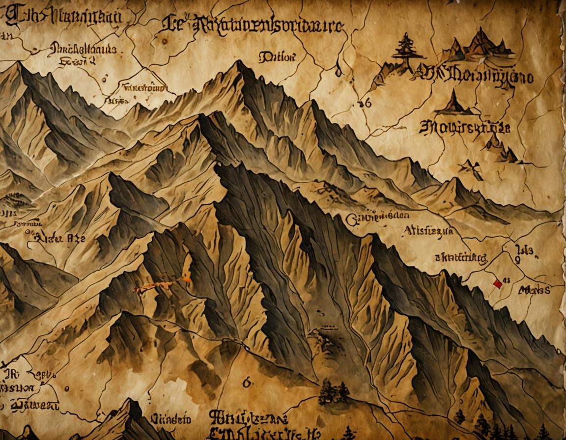 Medieval Illuminated Manuscript Map of Mountain Range
