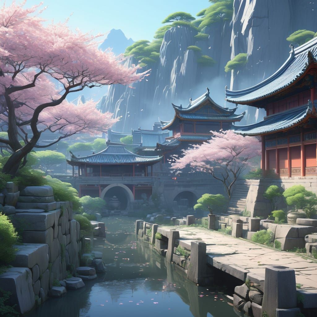 A serene Ming Dynasty village awakens in spring.