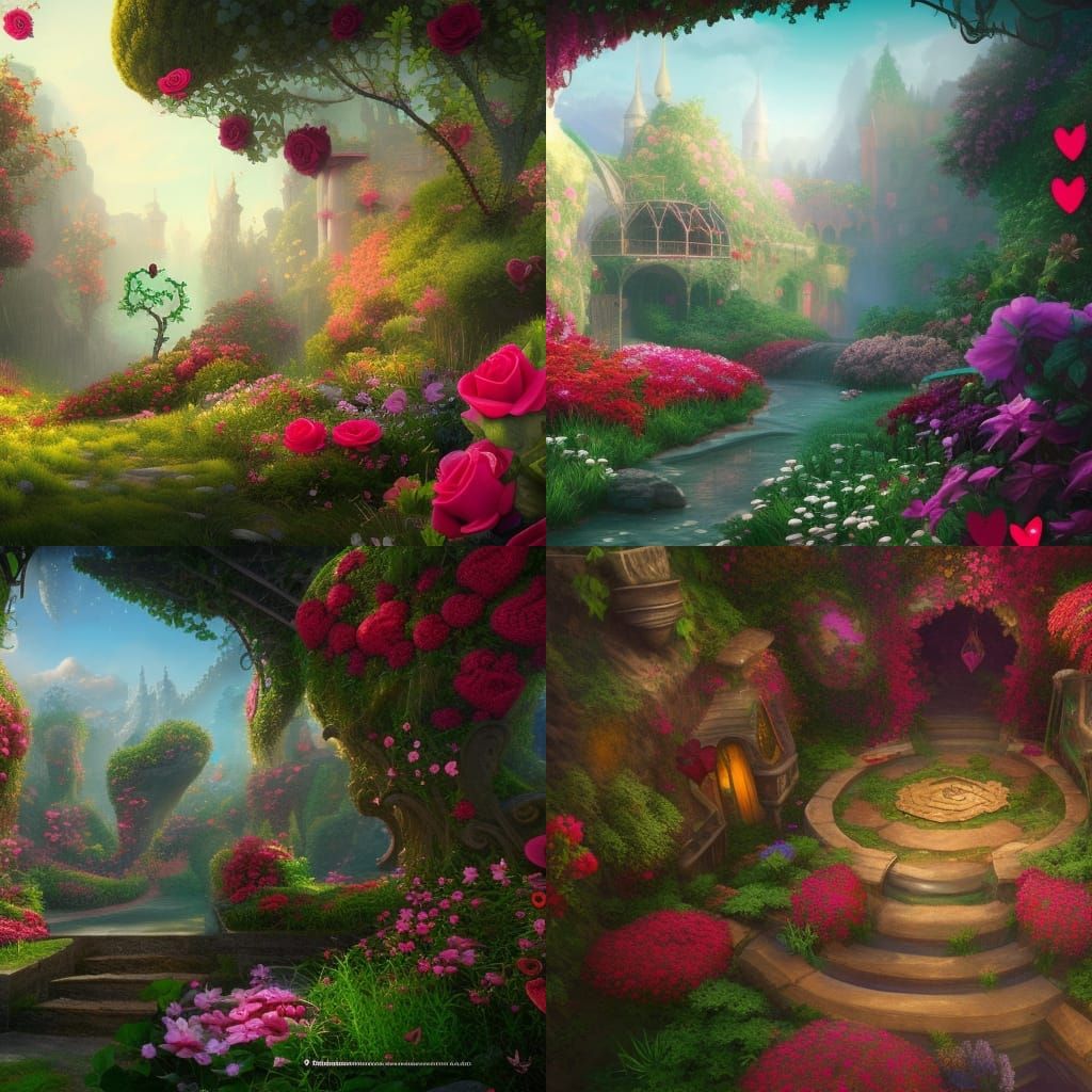 Valentine Heart Garden: Detailed Fantasy Concept Art