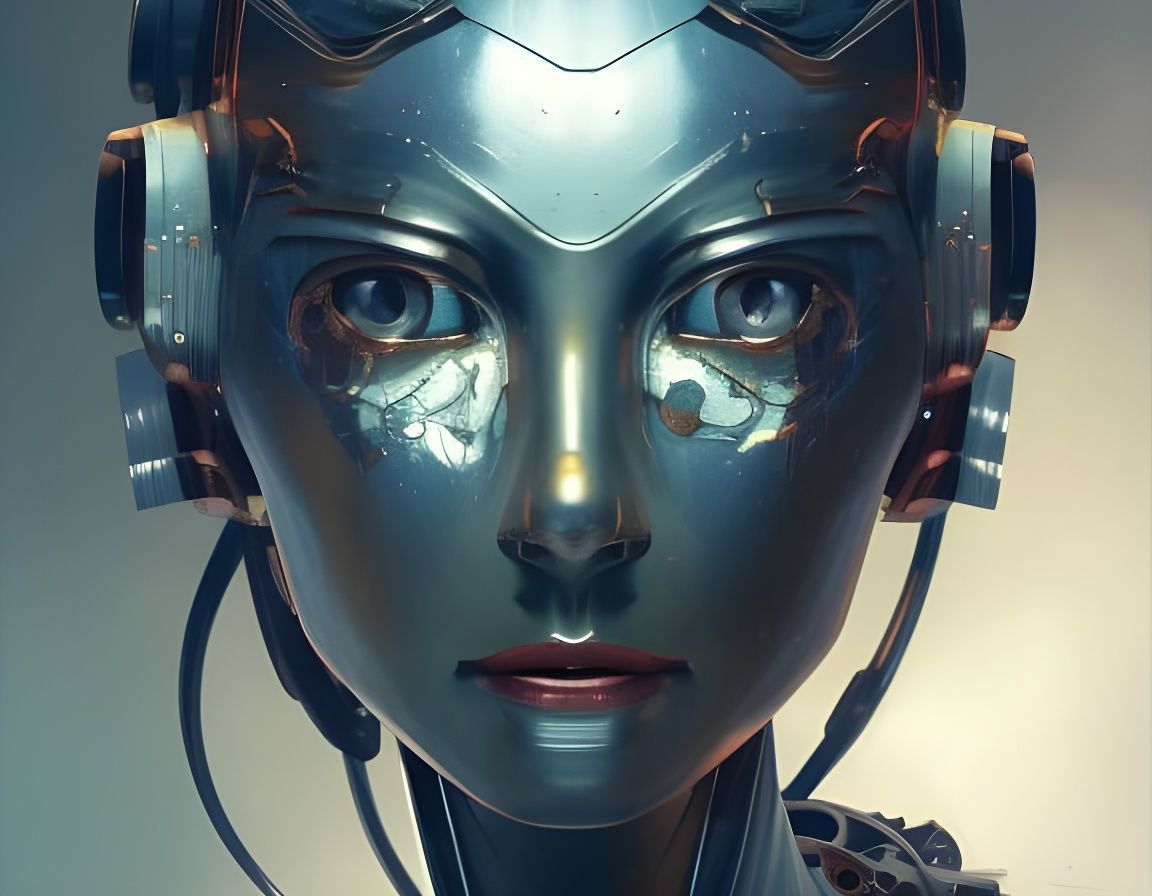 Wabi-Sabi Metal Robot Portrait in Digital Art