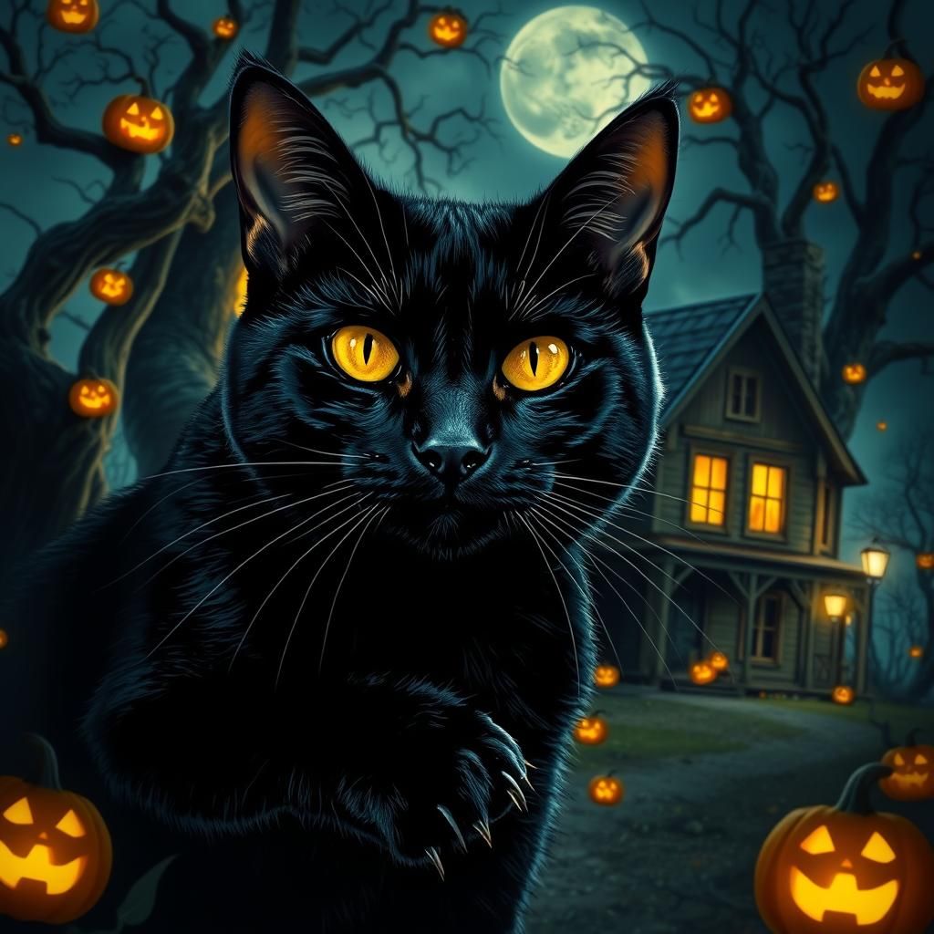 Dark spooky night, black cat