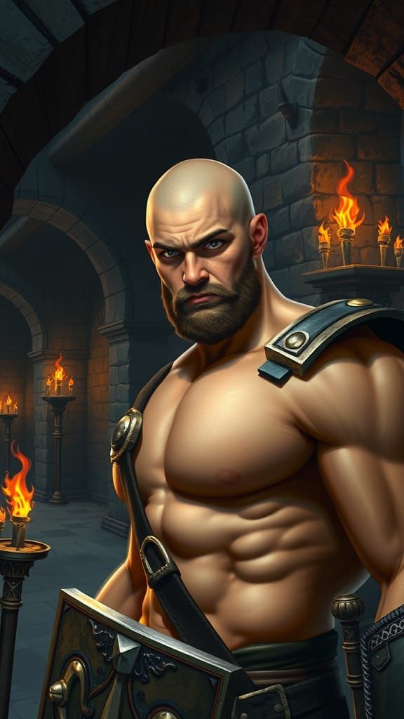 Medieval Guard in Underground Dungeon Fantasy Art