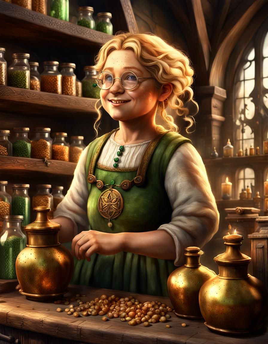 Charming Halfling Apothecary in Medieval Shop