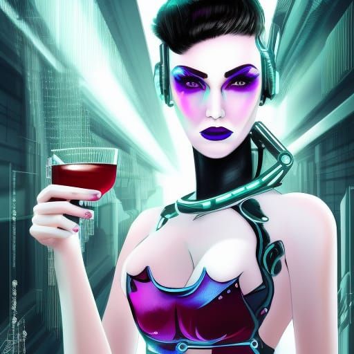 Cyberpunk Woman Portrait with Cocktail