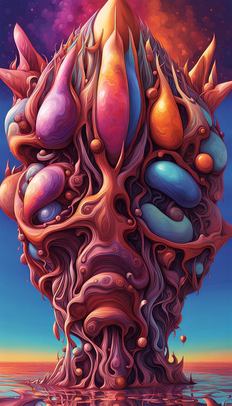 Hyperrealistic Nightmare Scene with Bismuth Fractals