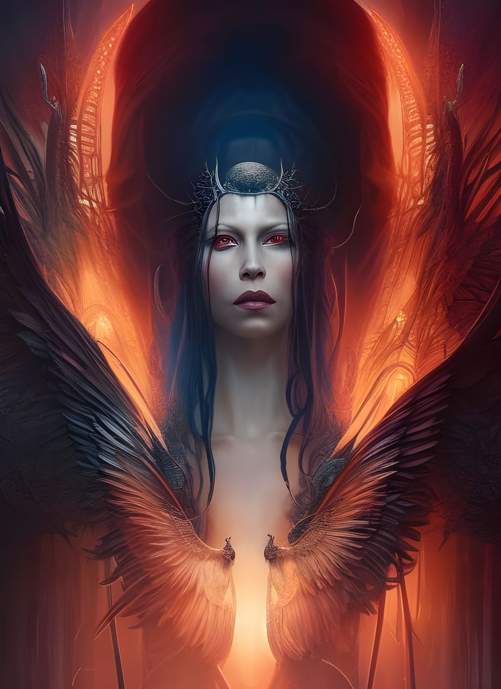Avenging Angel with Burning Wings, Hyperdetailed Digital Art