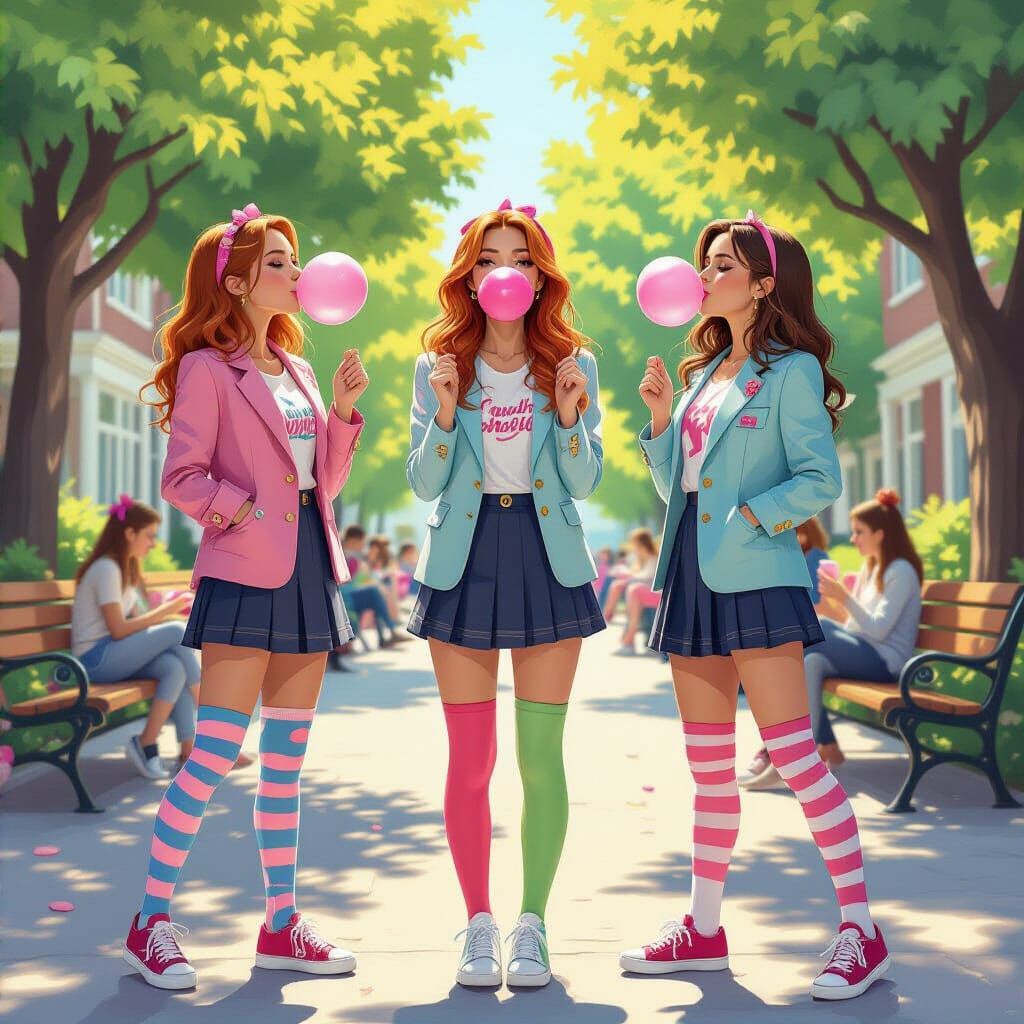 Candy-Colored Bubblegum Girls in Playful Candyland Art Style