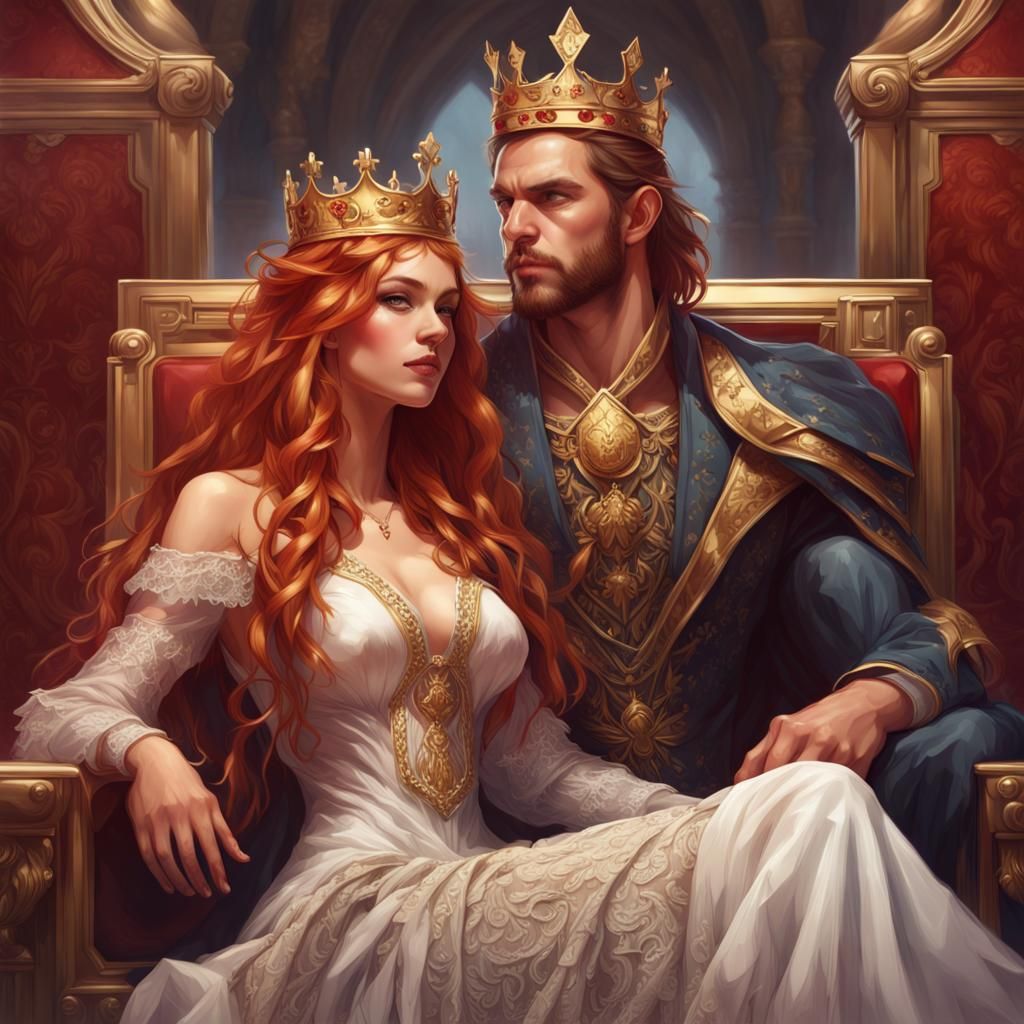 King and Queen Portrait in Art Nouveau Style