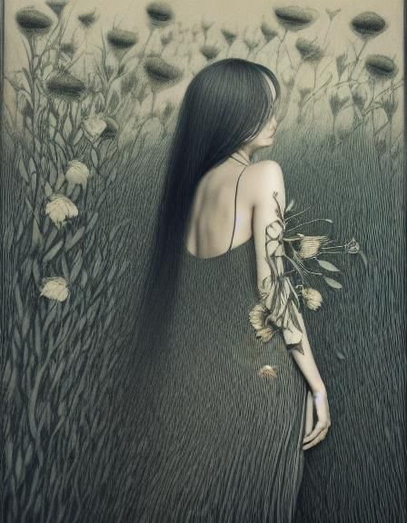 Woman with Narcotic Flower: Etching and Aquatint