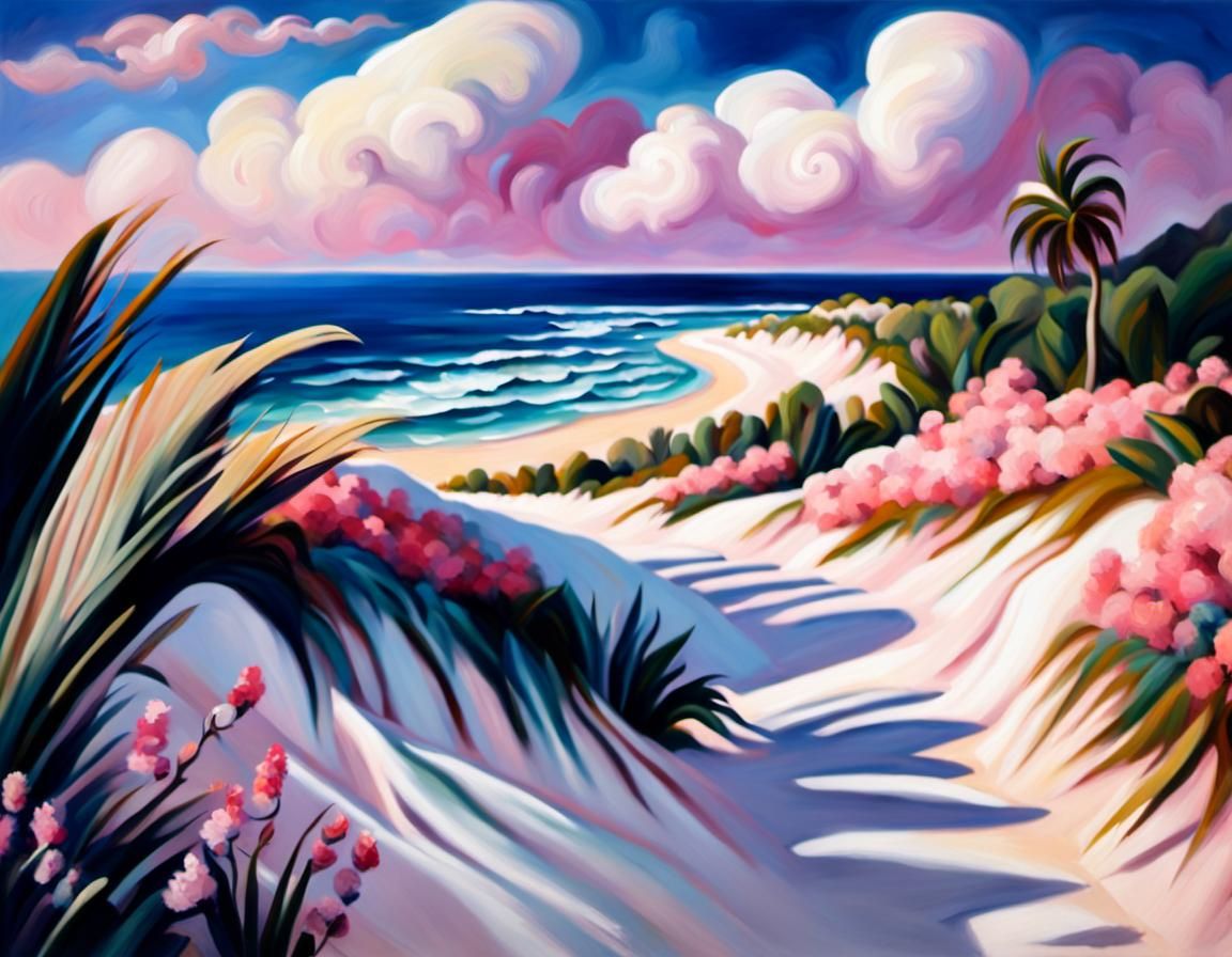 Surreal Beach Path: Abstract Expressionist Oil Painting