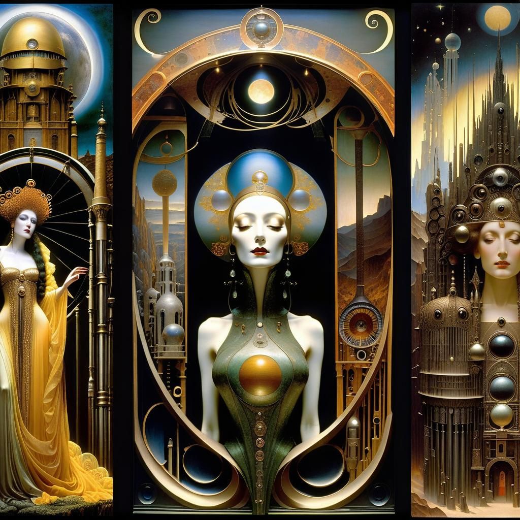 Klimt Style Post-Apocalyptic Wonderland Triptych