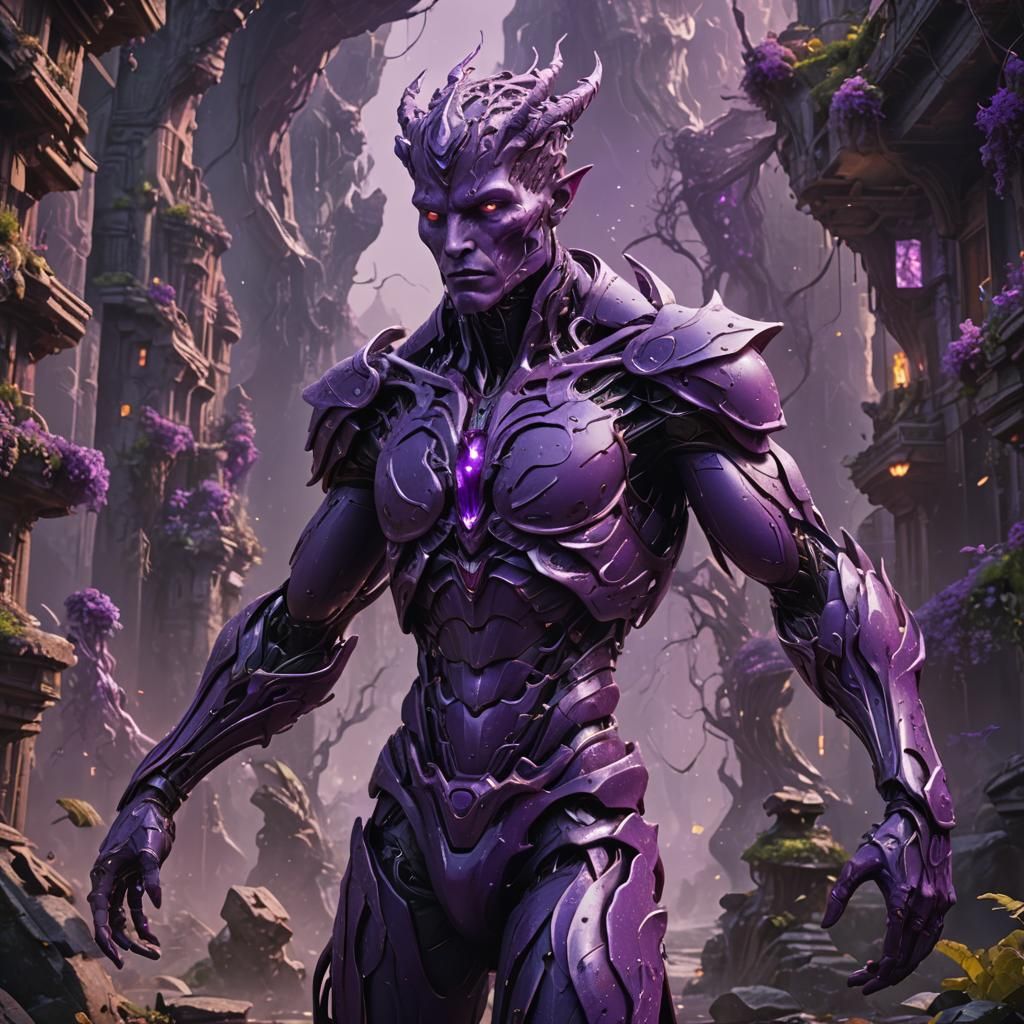 Fantastical Purple Humanoid Form in Detailed Matte Painting