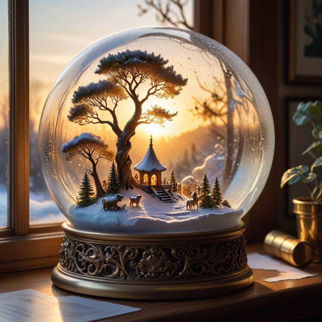 Child's Drawing Comes Alive in Art Nouveau Snow Globe