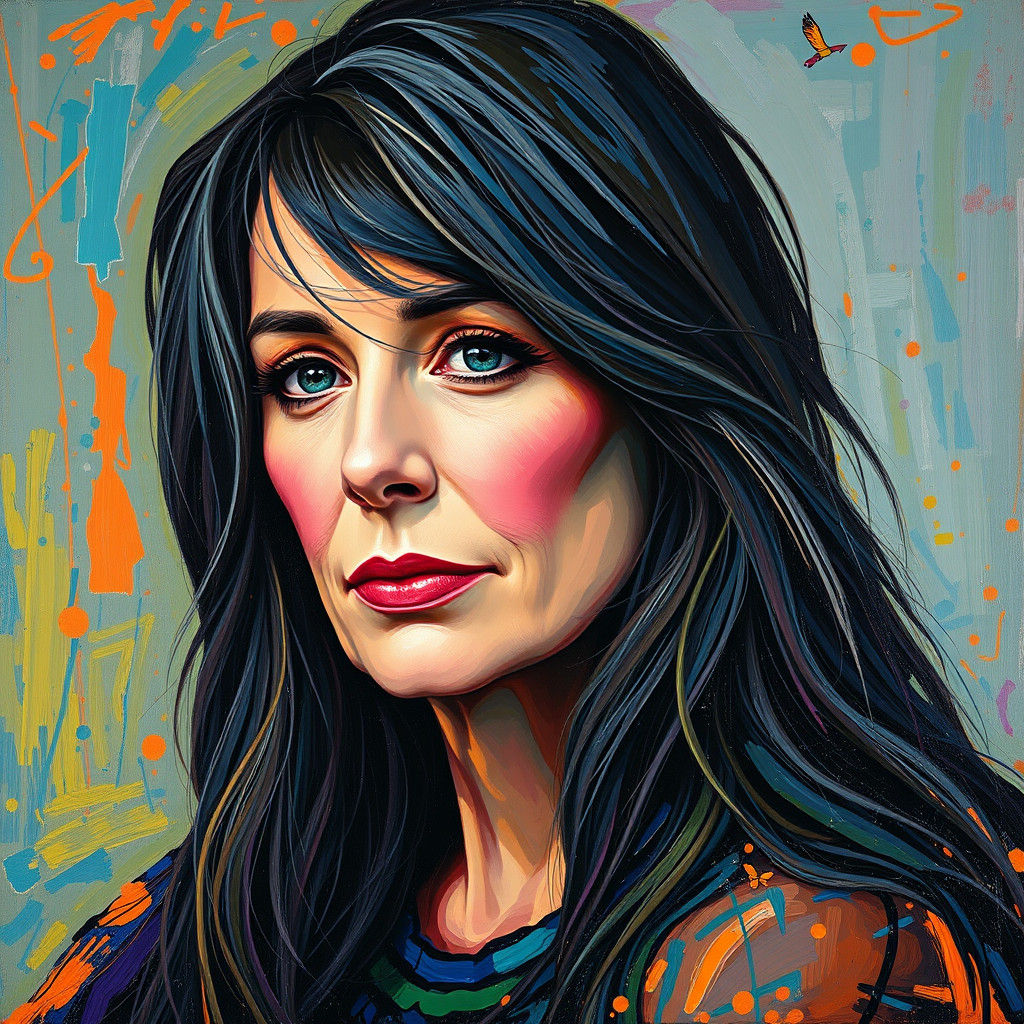 Woman with Dark Hair in Expressionist Style