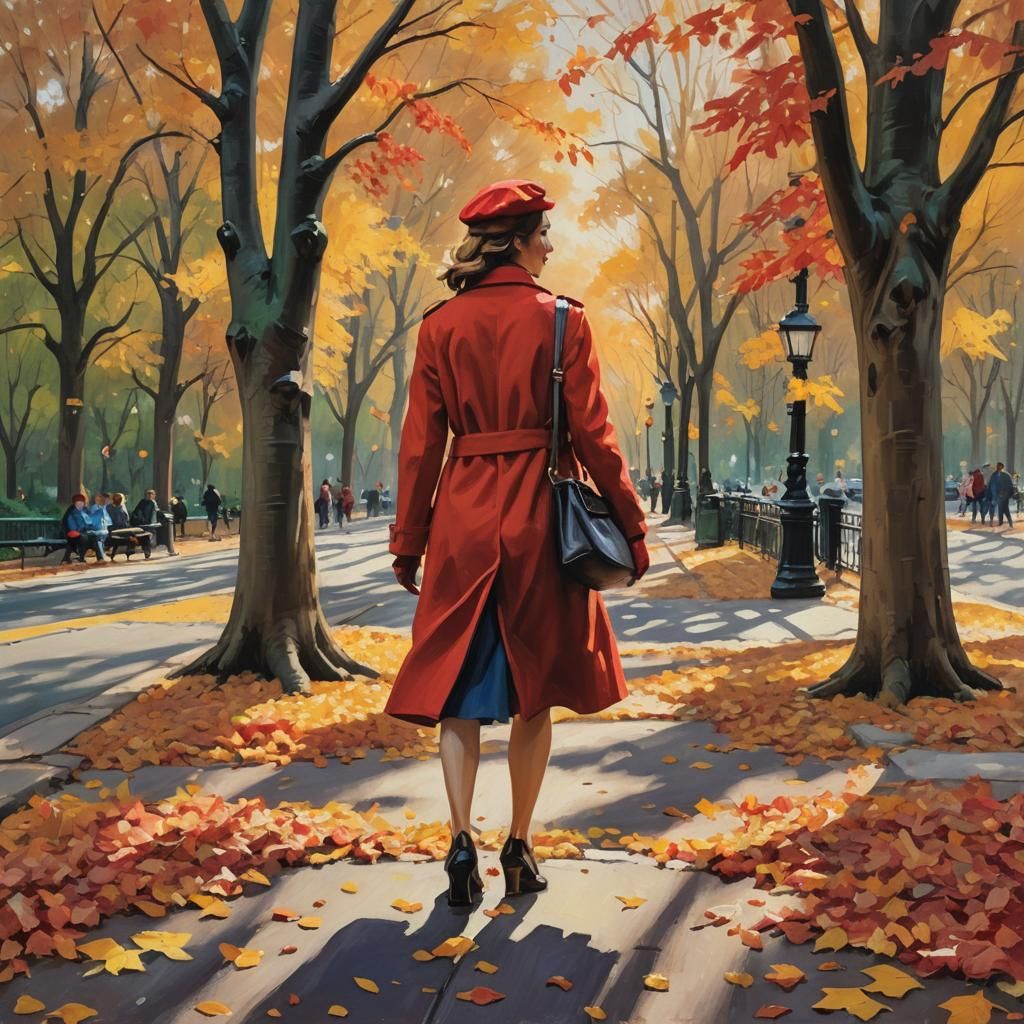 Autumn Walk in Central Park: Impressionist Oil Painting