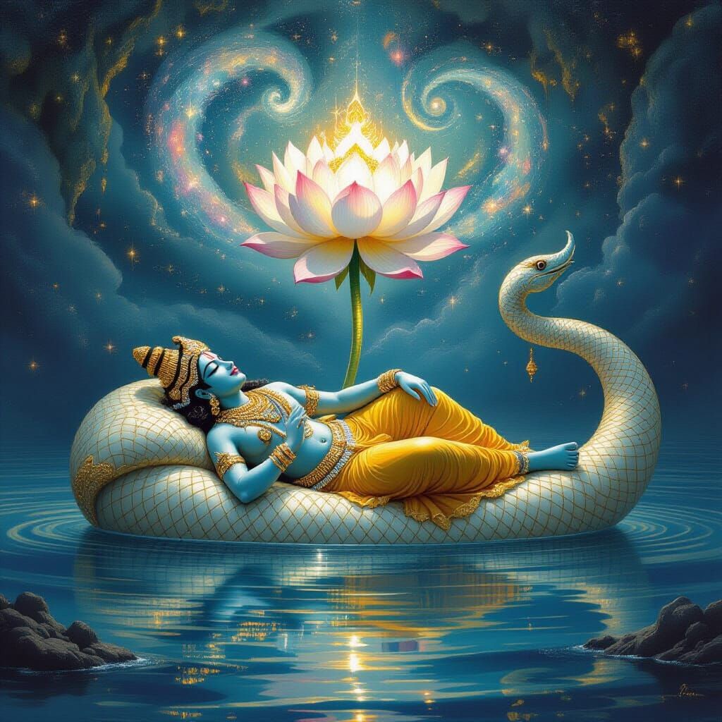 Vishnu on Ananta-Shesha in Cosmic Ocean
