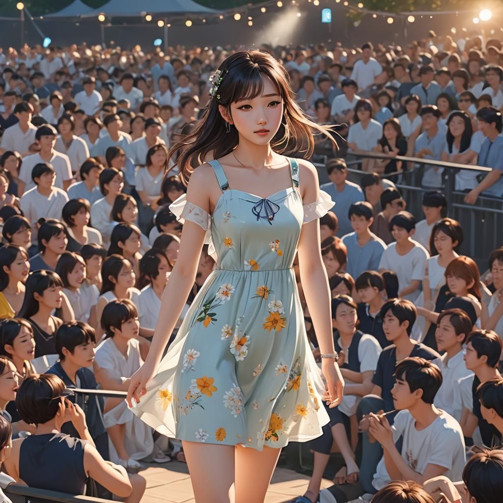 Korean Girl at Summer Concert in 3D Anime Style