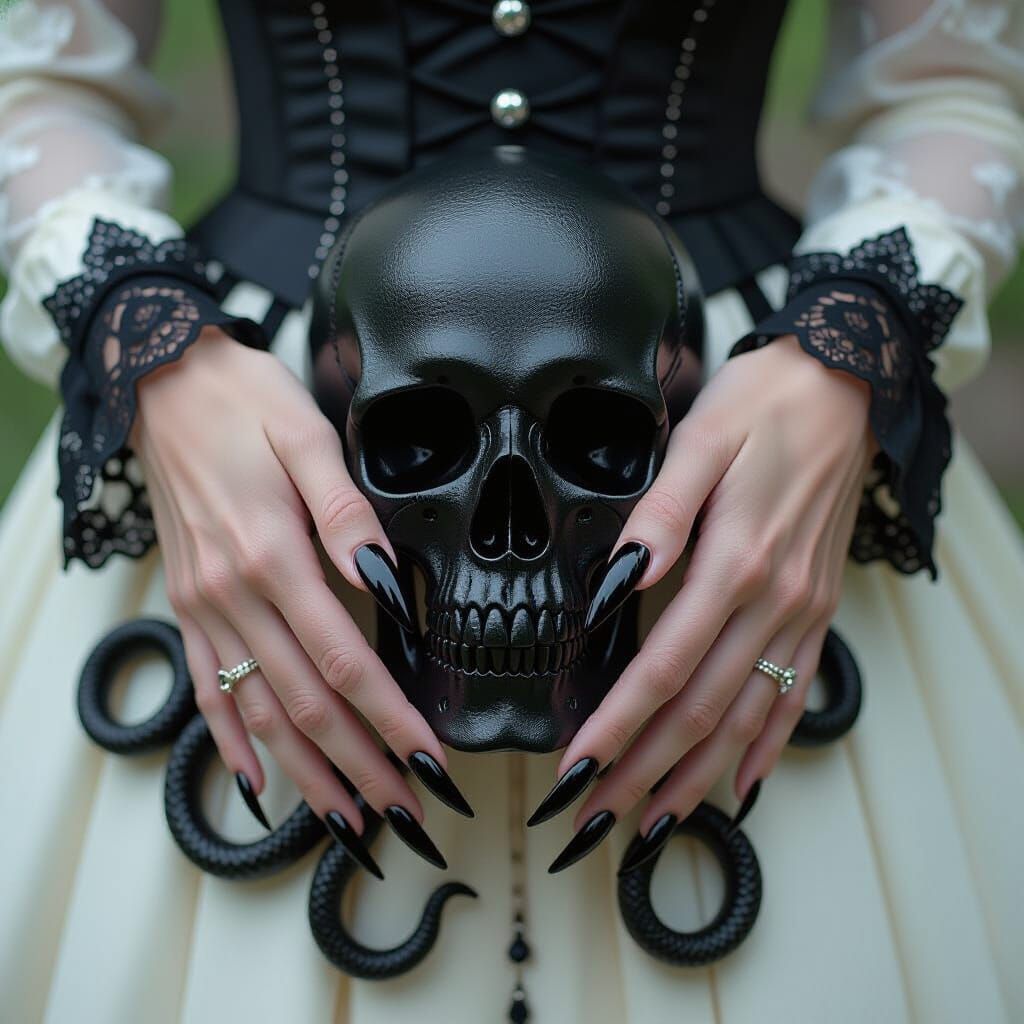 Gothic Skull with Snakes in Victorian Style