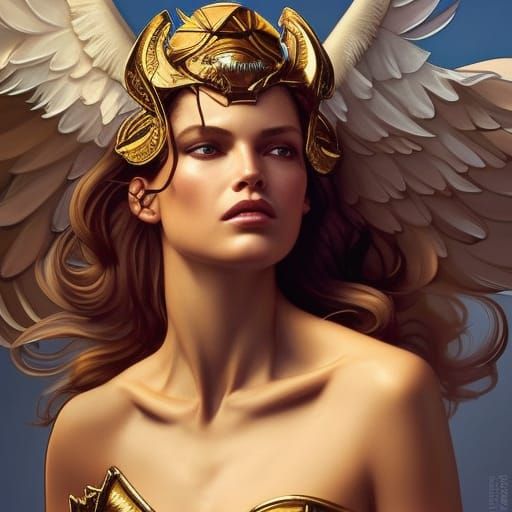 Valkyrie Angel Supermodel Portrait in Hyperdetailed Style