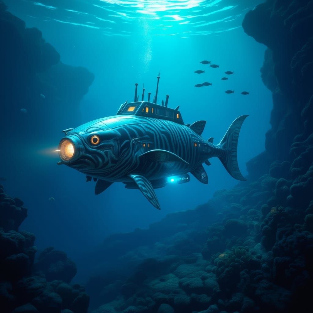 Bioluminescent Submarine Explores Deep-Sea Ruins