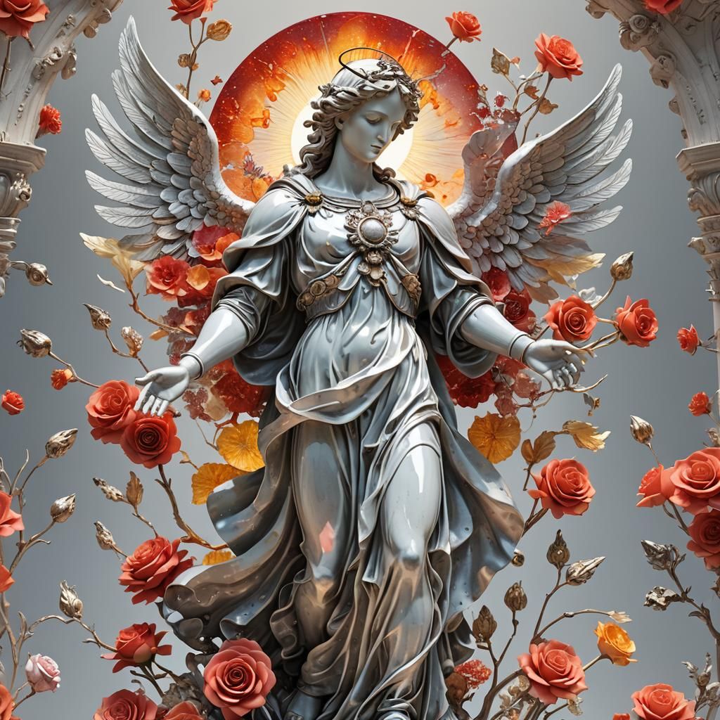 Archangel Holding Sun: Murano Glass 3D Render