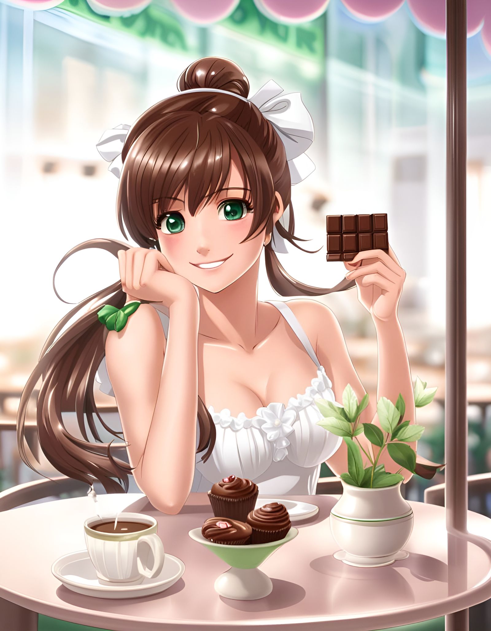 Brunette Girl with Chocolate in Anime Style