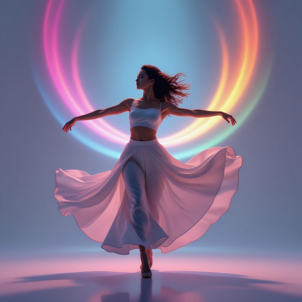 Dynamic Dancer in Motion with Flowing Clothes