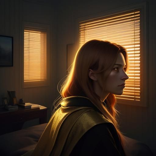 Cinematic Still: Woman in Dimly Lit Room