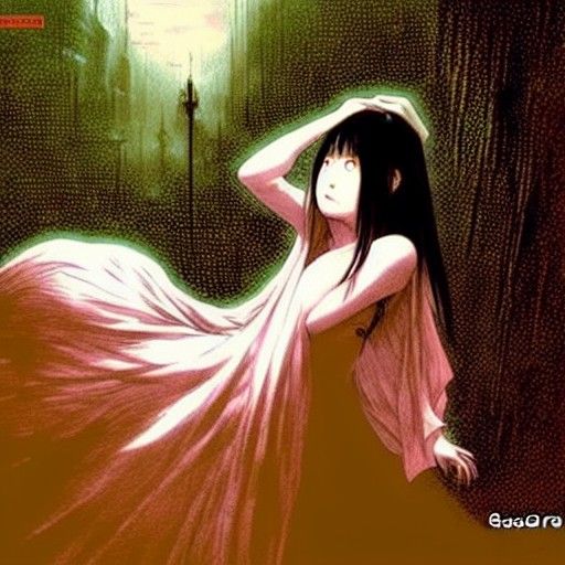 Sadako Horror Illustration in Gustave Doré Style