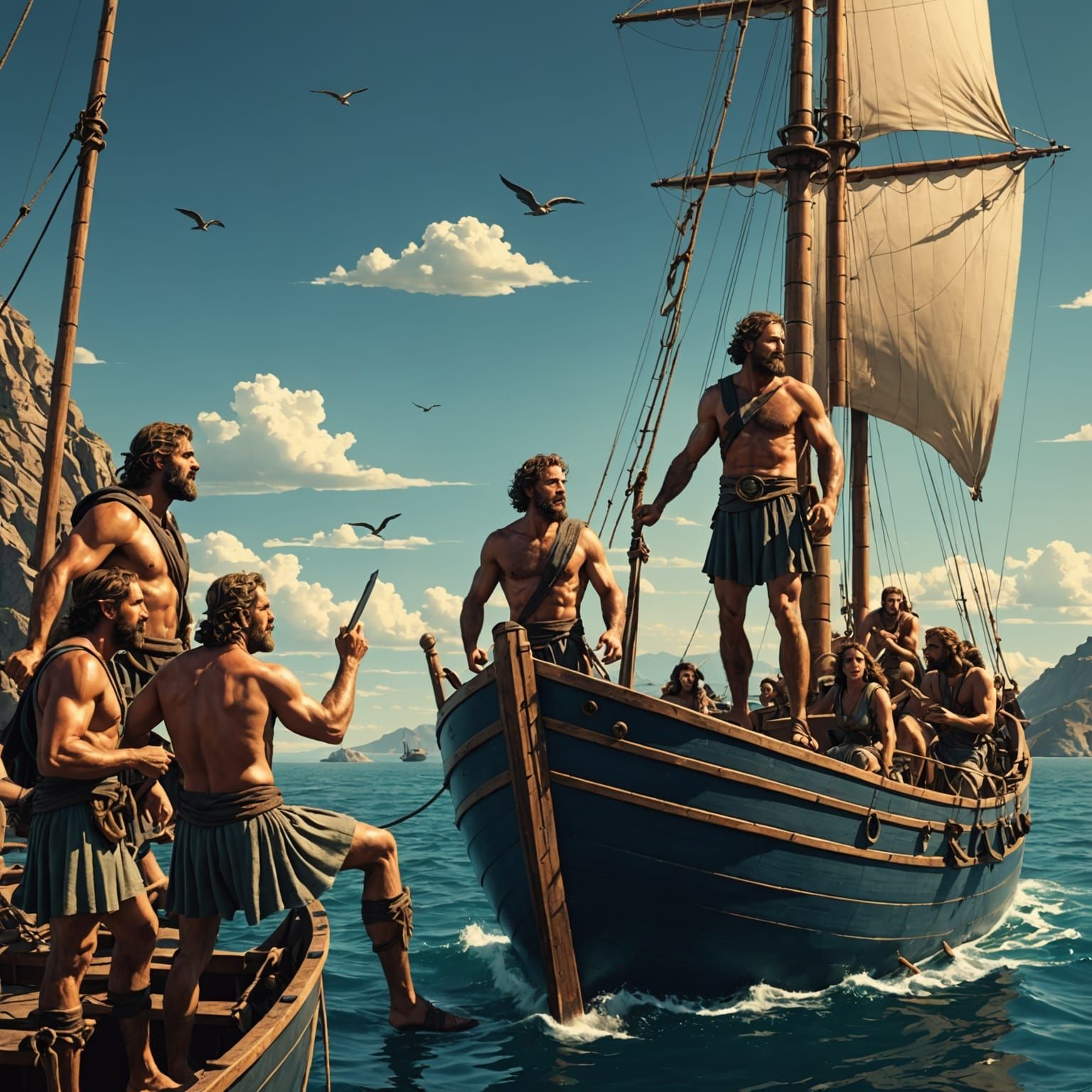 Odysseus and the Sirens: A Cinematic Film Still