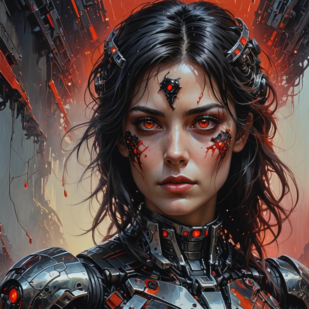 Biopunk Woman with Chrome Exoskeleton Portrait