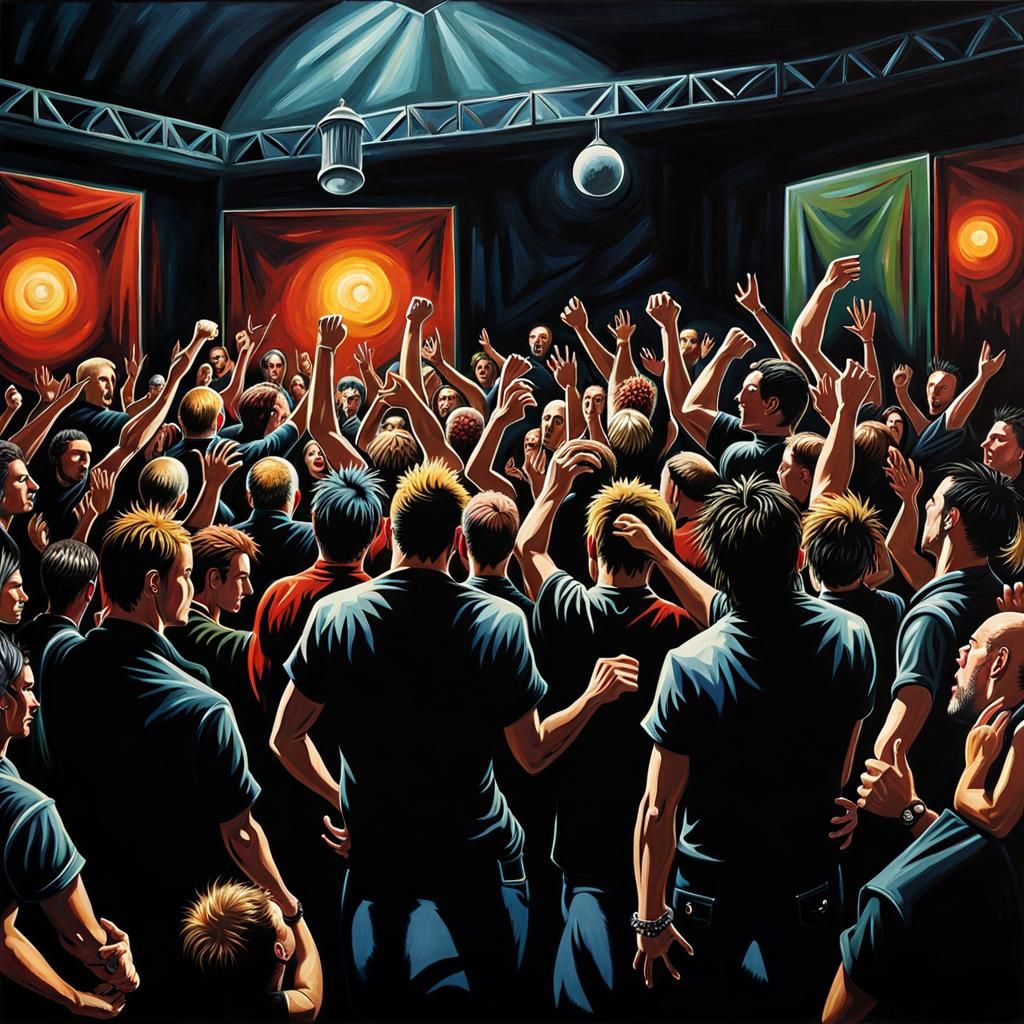 Dark Punk Rock Concert in Oil Painting Style