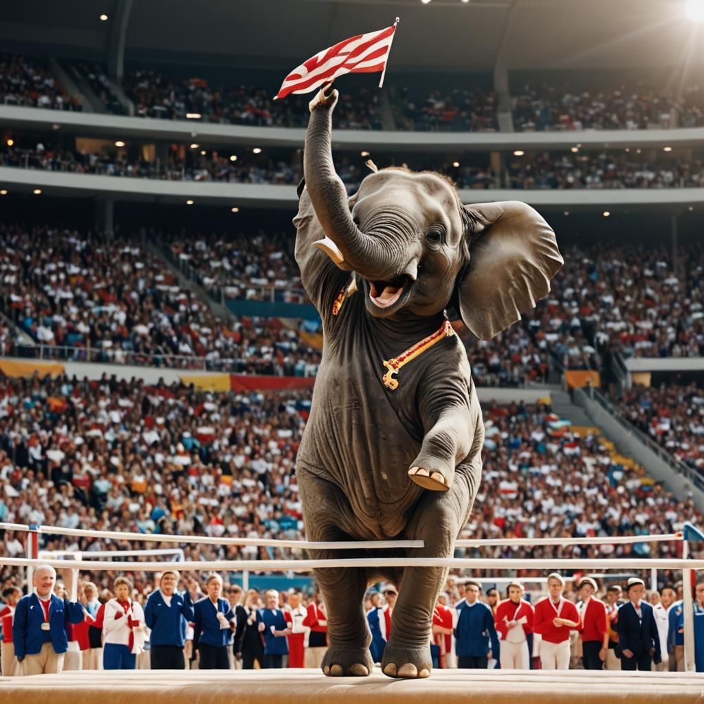 Elephant Gymnast Balances on Uneven Bars