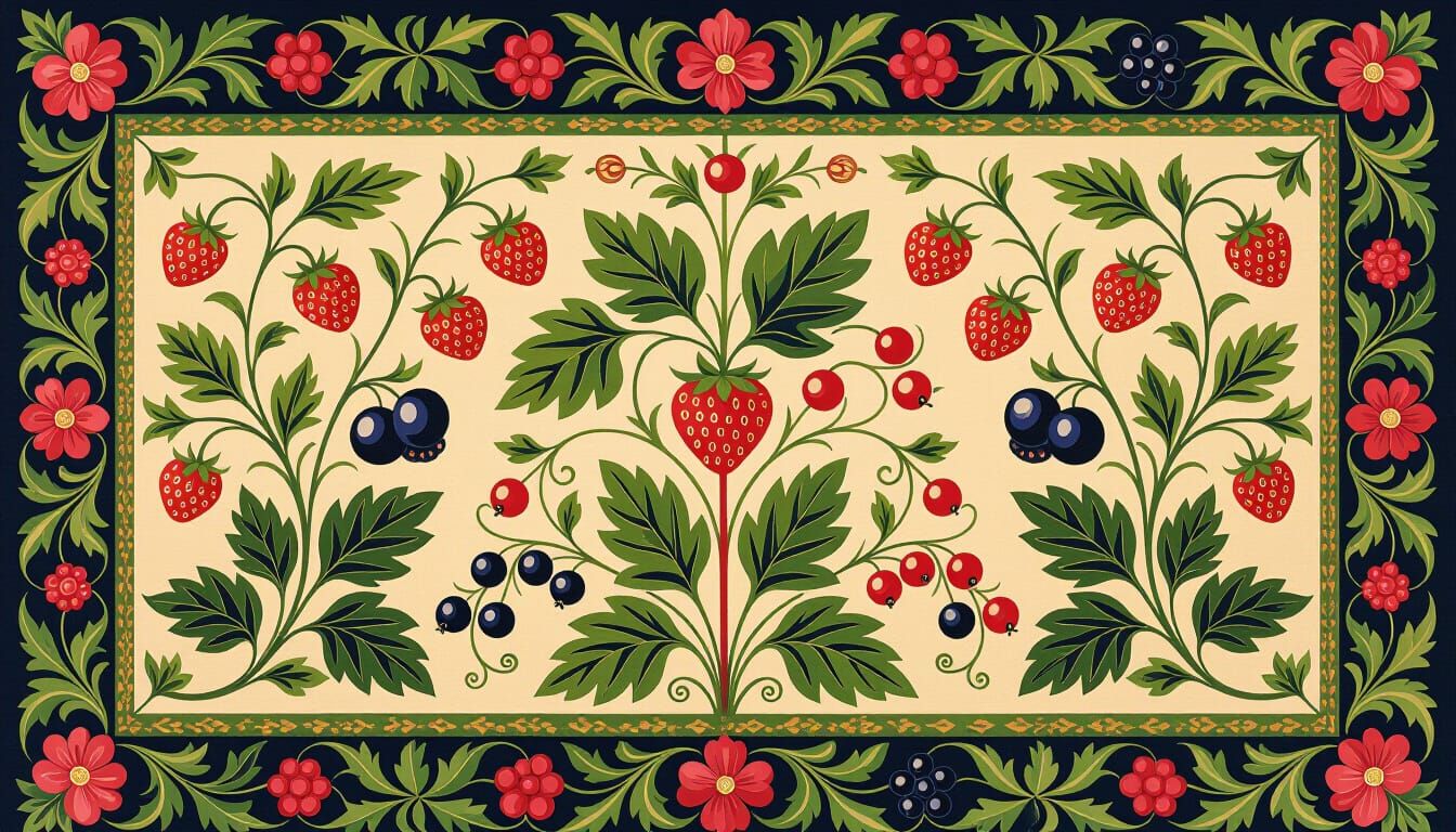 William Morris Style Floral Tapestry with Berries