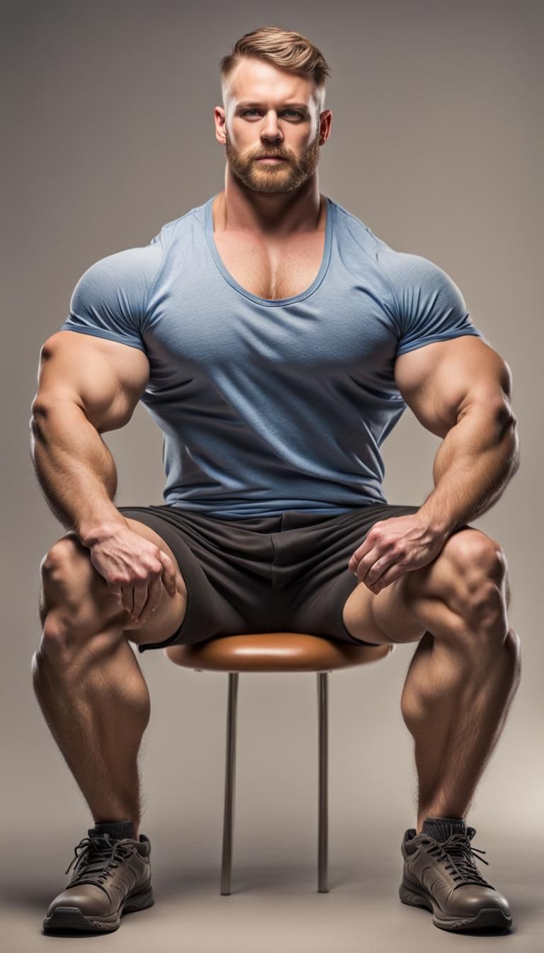 Attractive Bodybuilder Flexing Shirtless in Studio Portrait