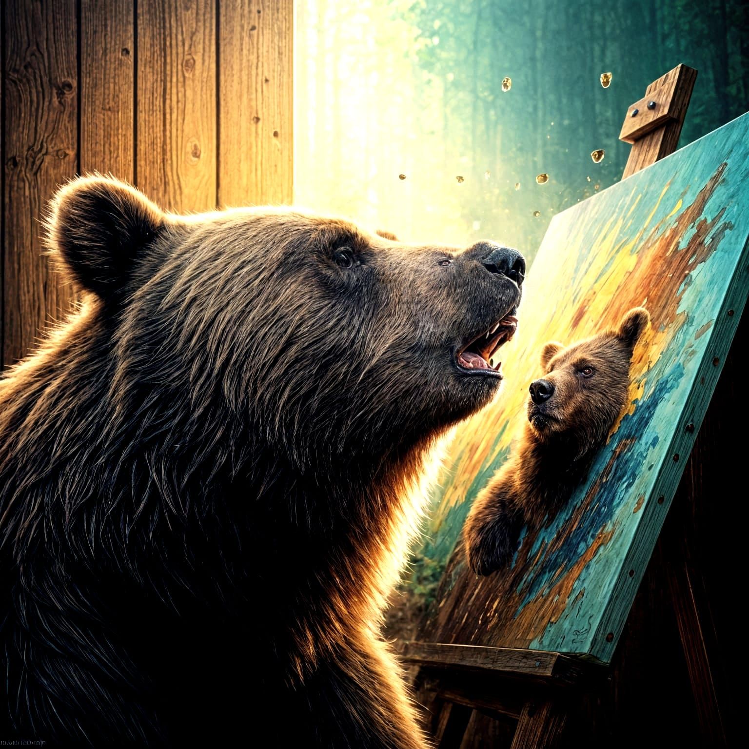 Hyperrealistic Bear Self-Portrait on Canvas