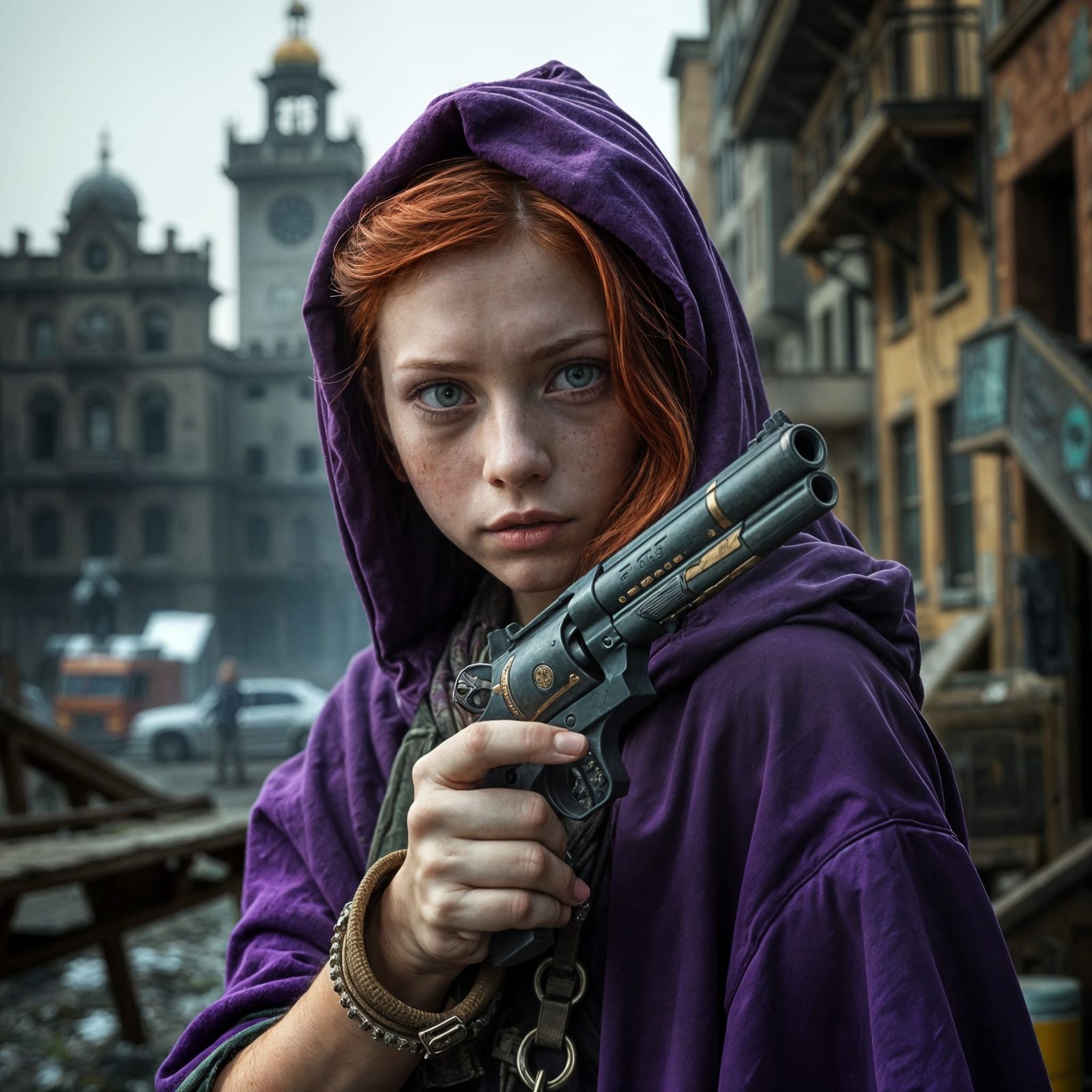 postapocalyptic thief, a Red-haired green-eyed Irish teenage...